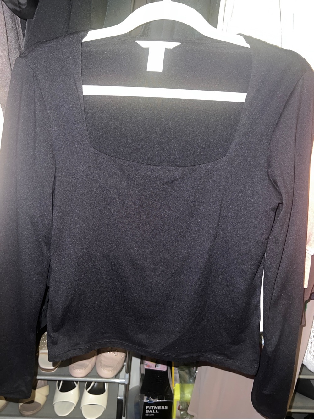H&M Black Long Sleeve Square-Neck Top